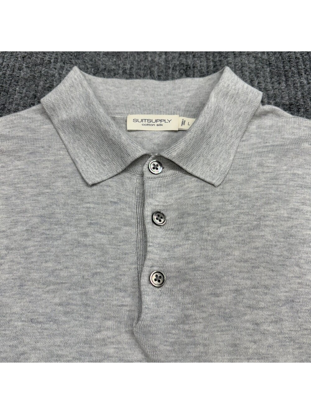 SuitSupply Polo Shirt Mens Large Gray Grey Silk Cotton Short Sleeve Stretch - Picture 9 of 9